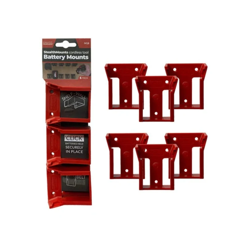 Support de batterie - Supports de batterie StealthMounts Milwaukee M18 (paquet de 6), BM-MW18-RED-6